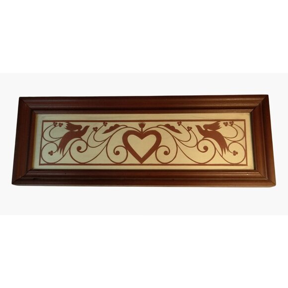 Framed Wooden Folk Art Heart Bird Wall Hanging - Picture 3 of 9